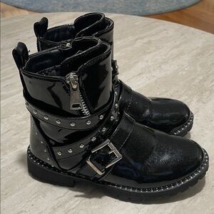 TAHARI Little Girl Patent Studs Glitter Black Boots *13